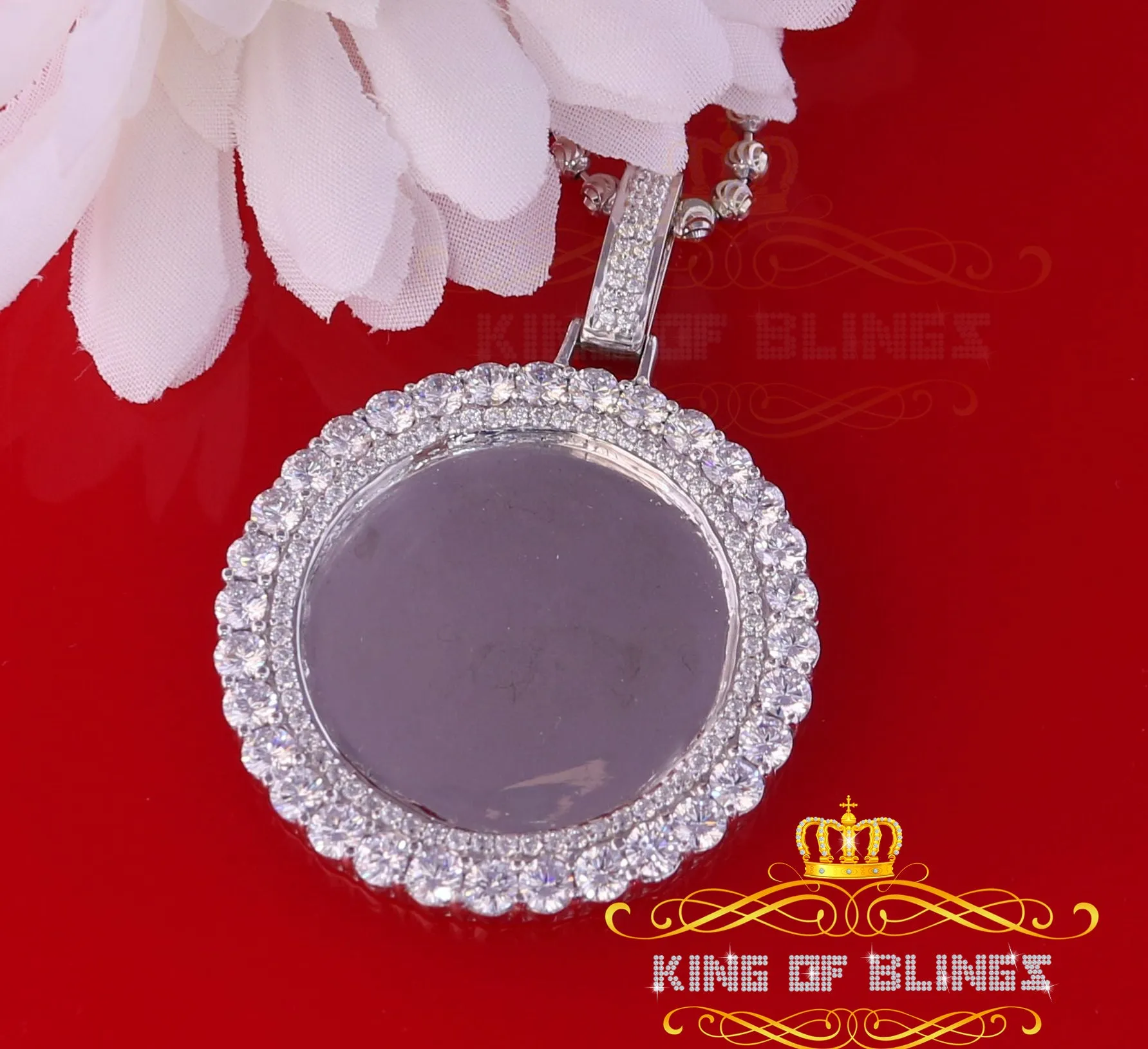 King of Bling's White Beautiful 925 Sterling Silver Pendant Round Shape 9.14ct Cubic Zirconia