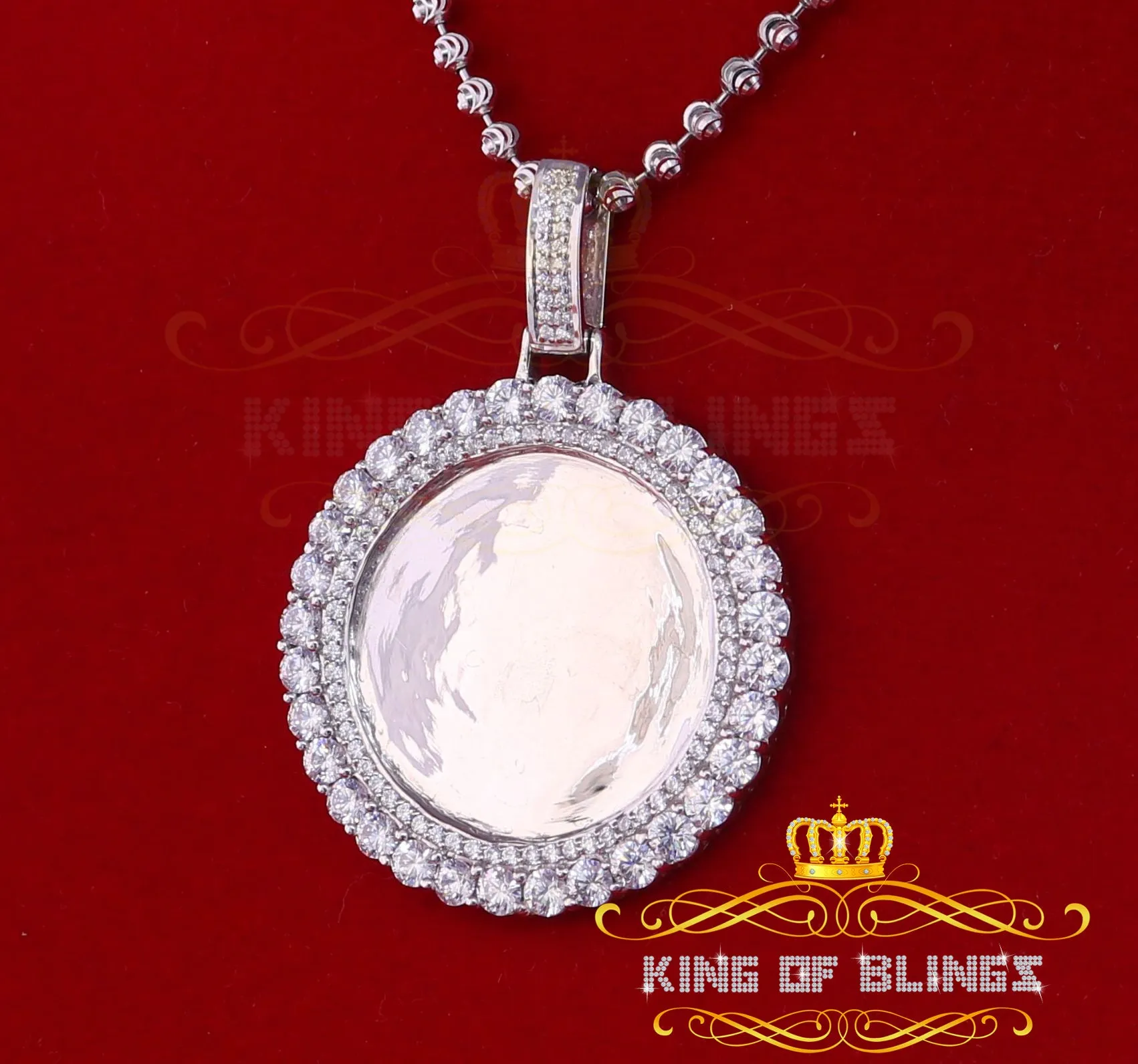 King of Bling's White Beautiful 925 Sterling Silver Pendant Round Shape 9.14ct Cubic Zirconia