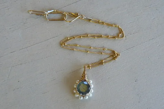 Labradorite and Pearl Flower Necklace