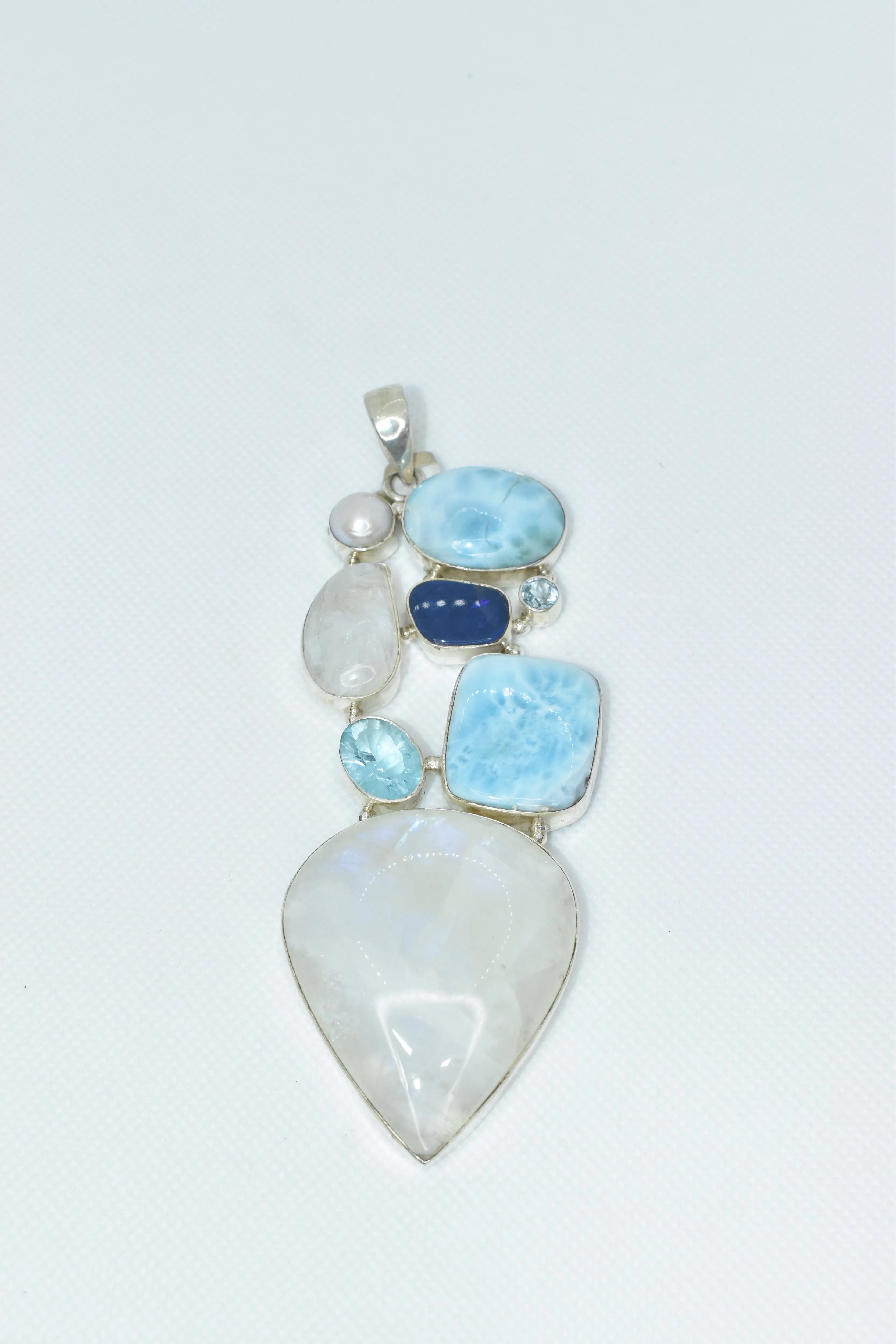 Larimar, Moonstone, Opal & Blue Topaz Pendant