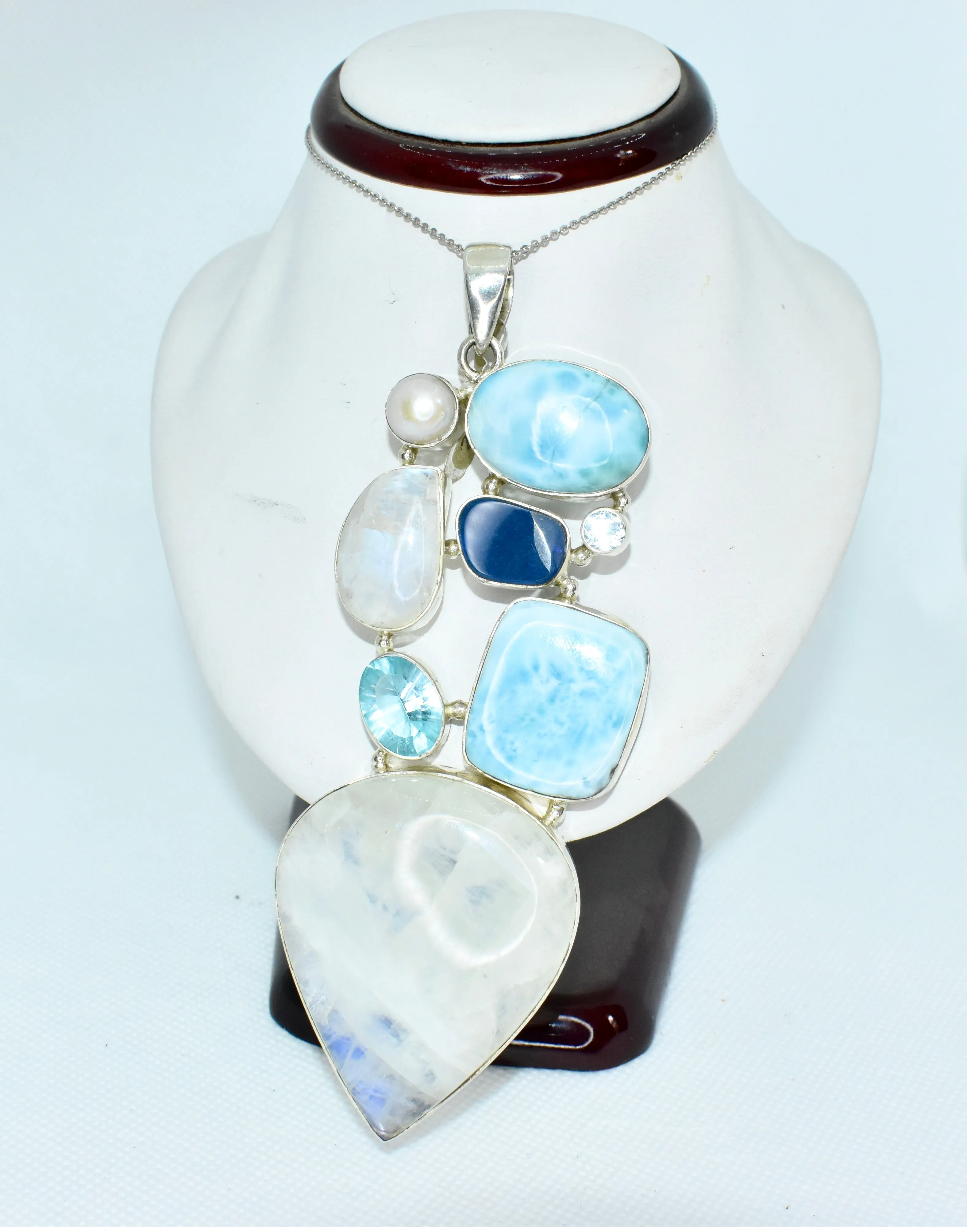 Larimar, Moonstone, Opal & Blue Topaz Pendant
