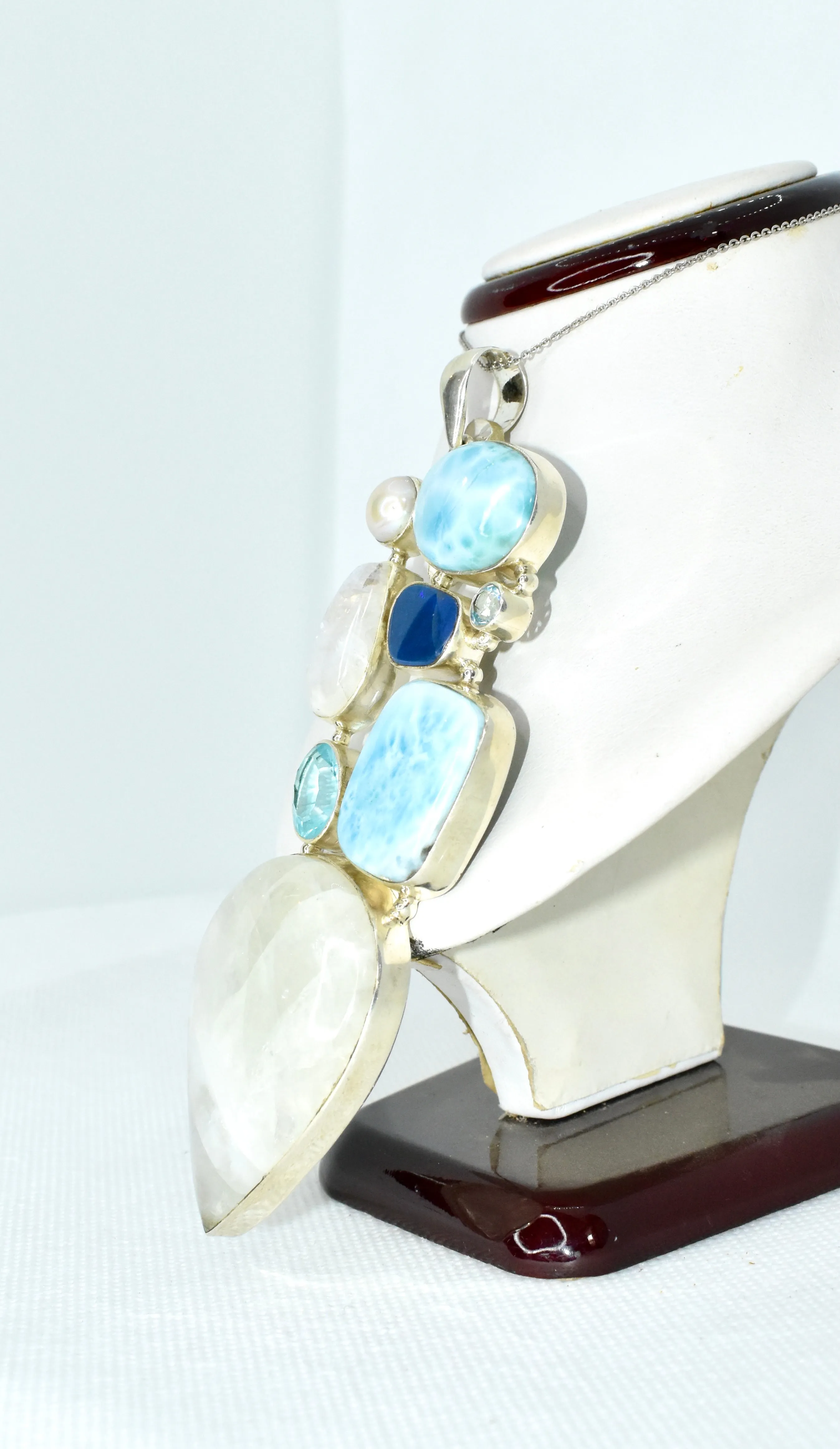 Larimar, Moonstone, Opal & Blue Topaz Pendant