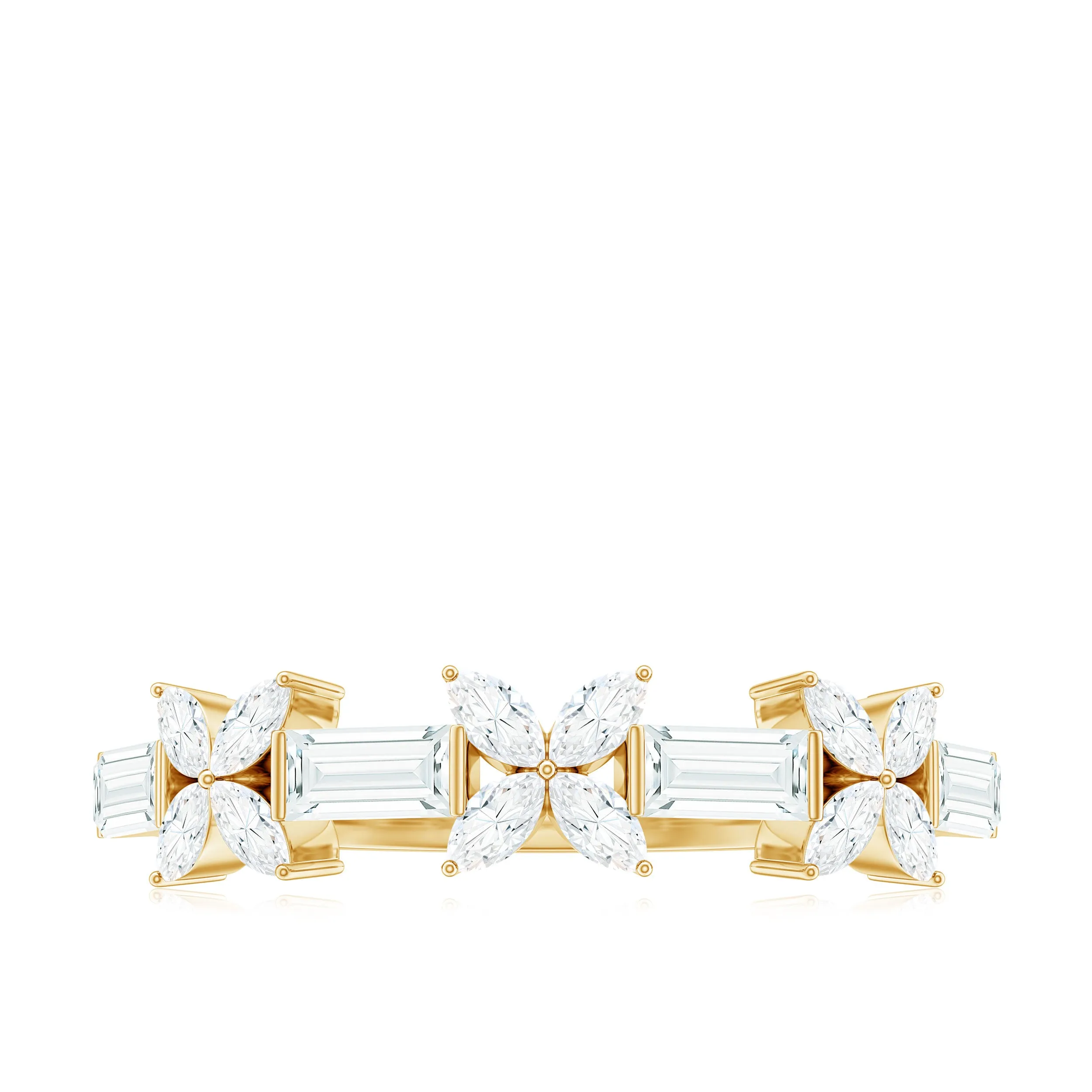Marquise and Baguette Cut Simulated Diamond Flower Half Eternity Ring