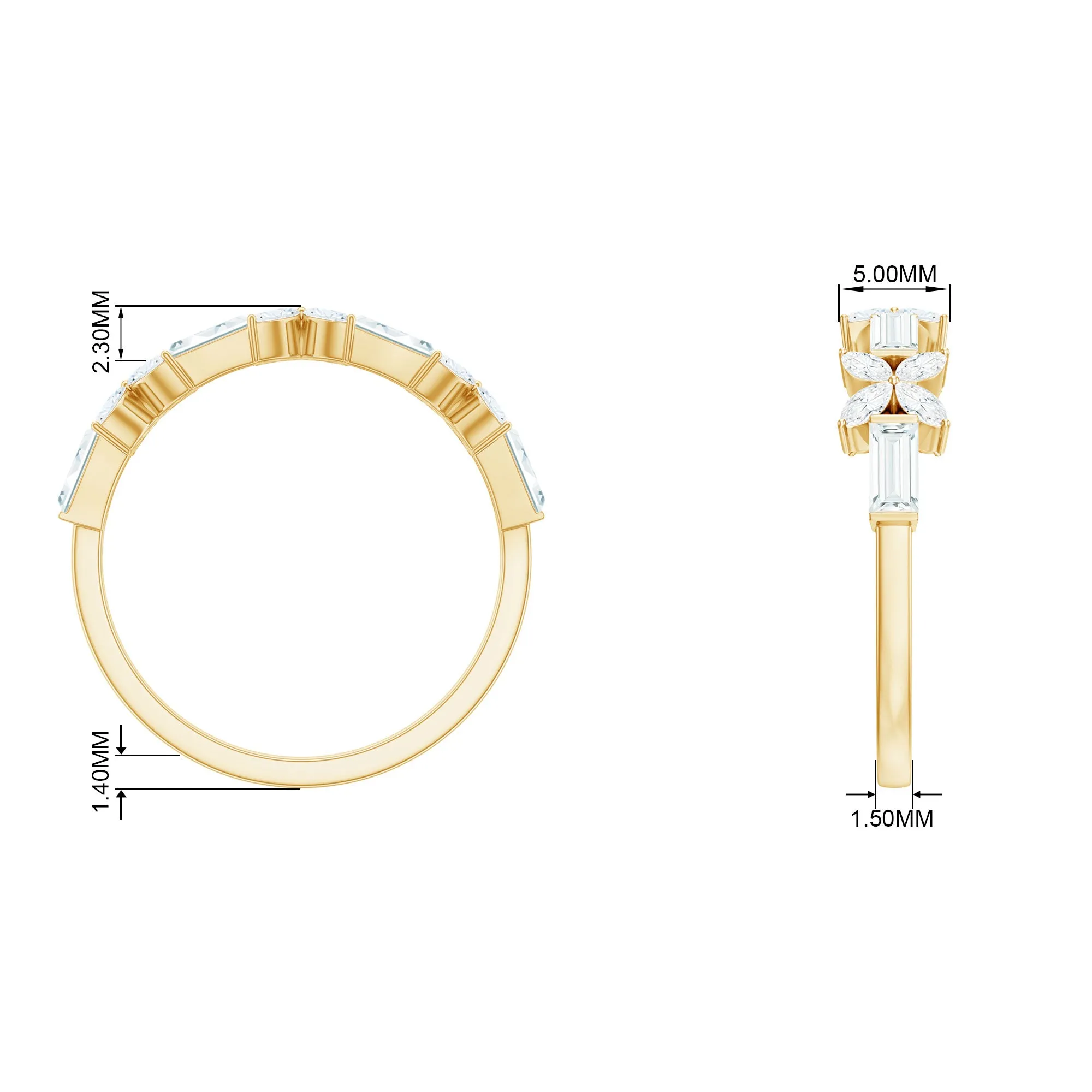 Marquise and Baguette Cut Simulated Diamond Flower Half Eternity Ring