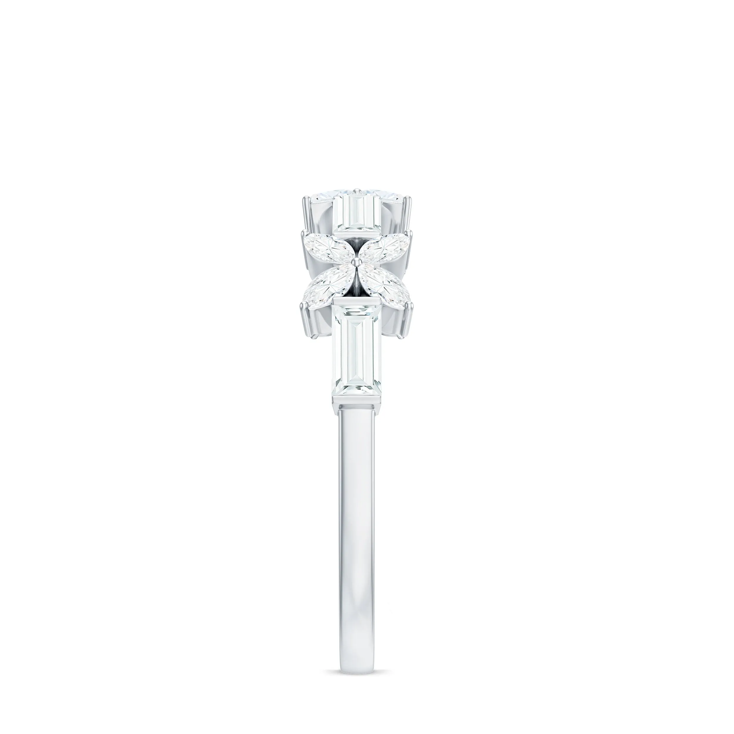 Marquise and Baguette Cut Simulated Diamond Flower Half Eternity Ring