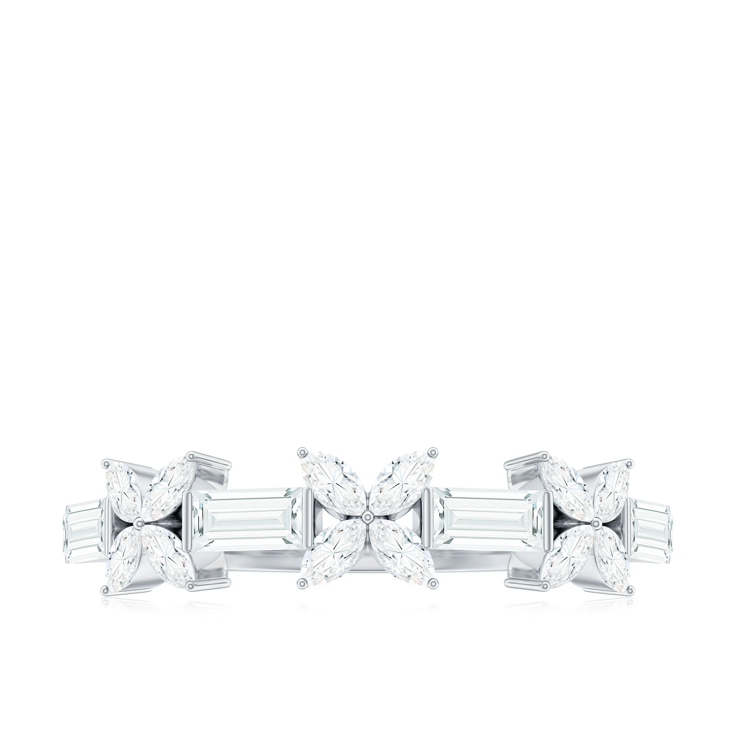 Marquise and Baguette Cut Simulated Diamond Flower Half Eternity Ring