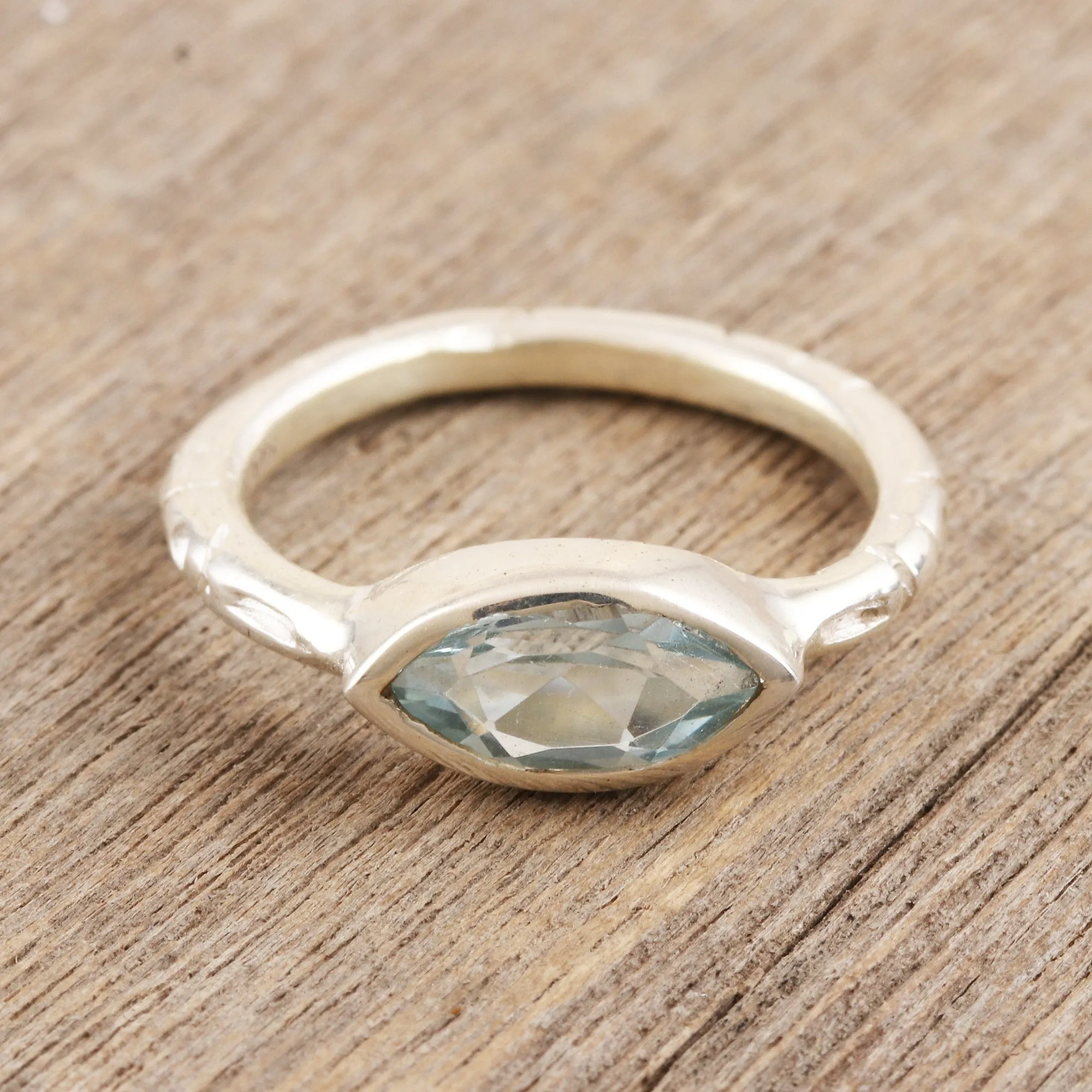 Marquise Cut Blue Topaz Ring from India - Delicate Eye | NOVICA
