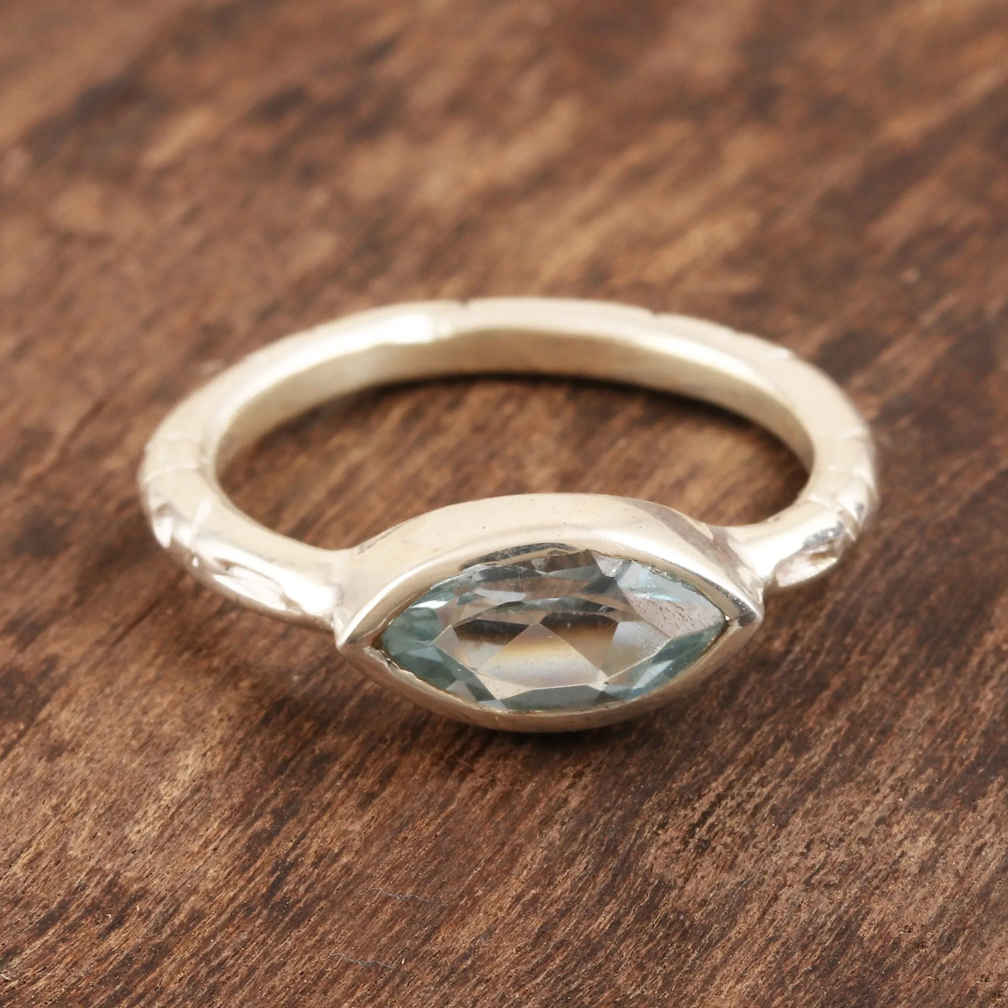 Marquise Cut Blue Topaz Ring from India - Delicate Eye | NOVICA