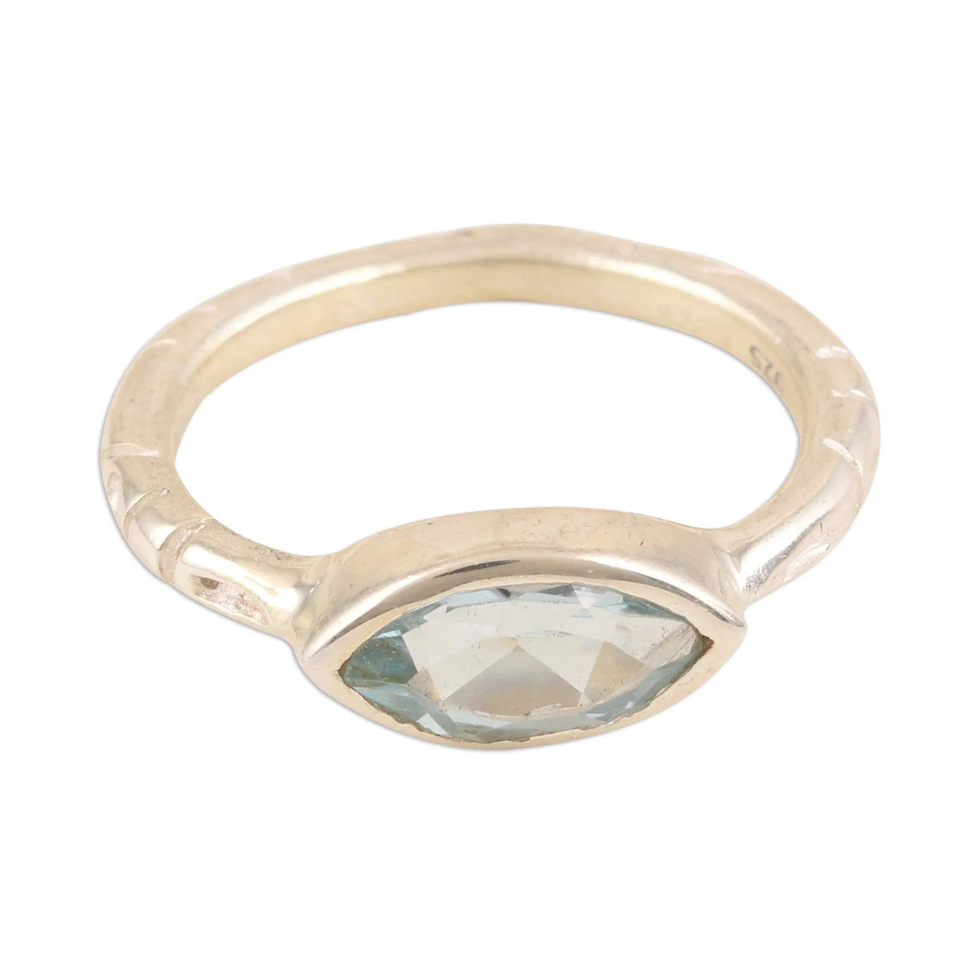 Marquise Cut Blue Topaz Ring from India - Delicate Eye | NOVICA