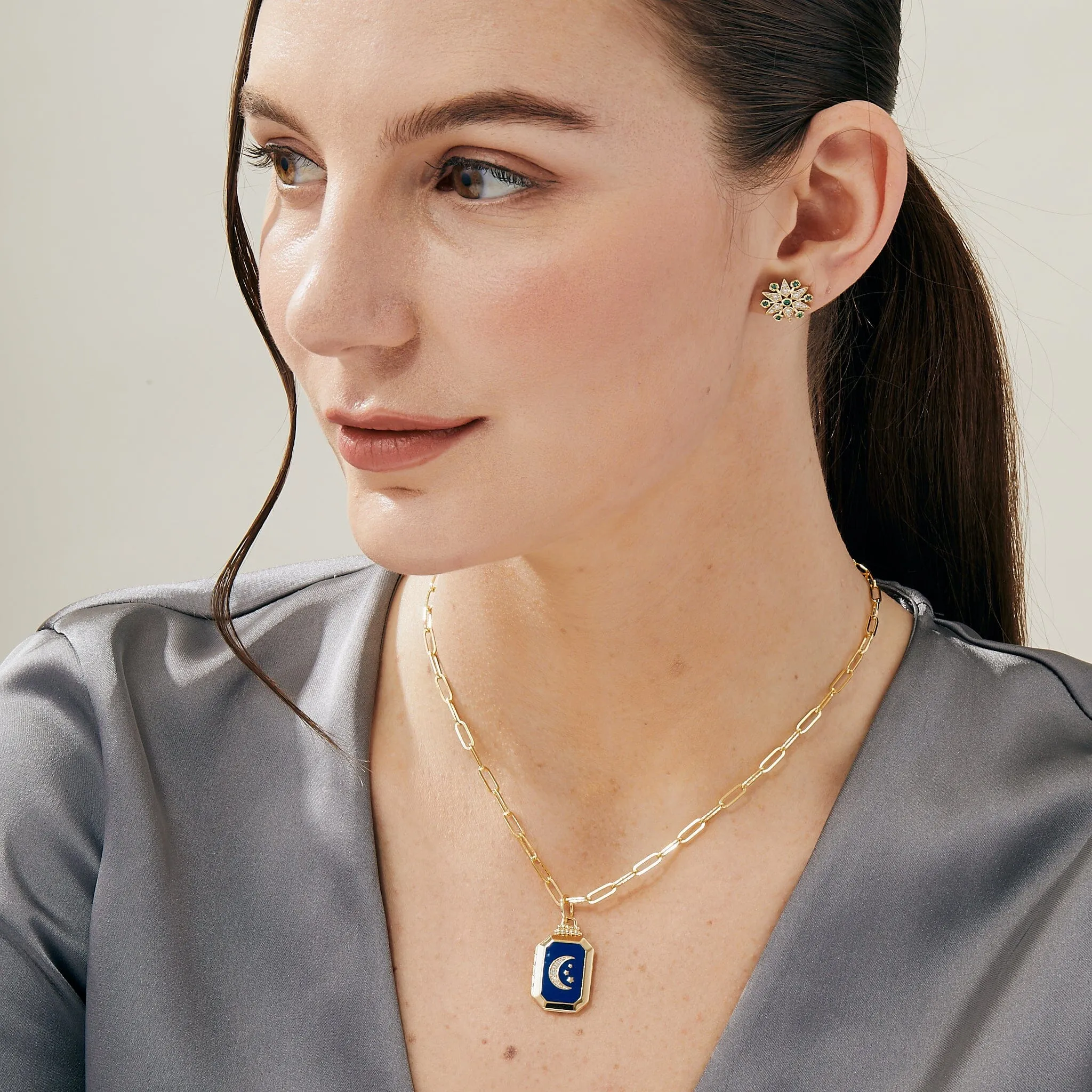 Moon and Star Enamel Locket