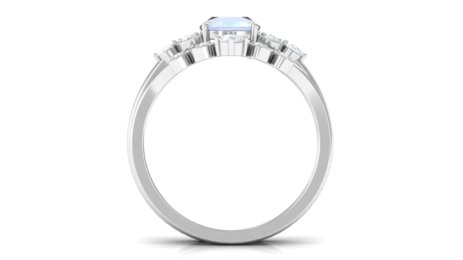 Moonstone and Diamond Ring Set with Leaf Motif