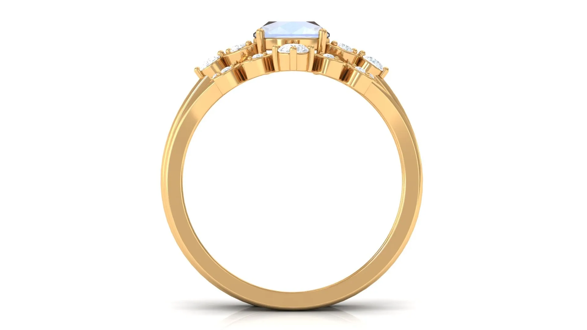 Moonstone and Diamond Ring Set with Leaf Motif