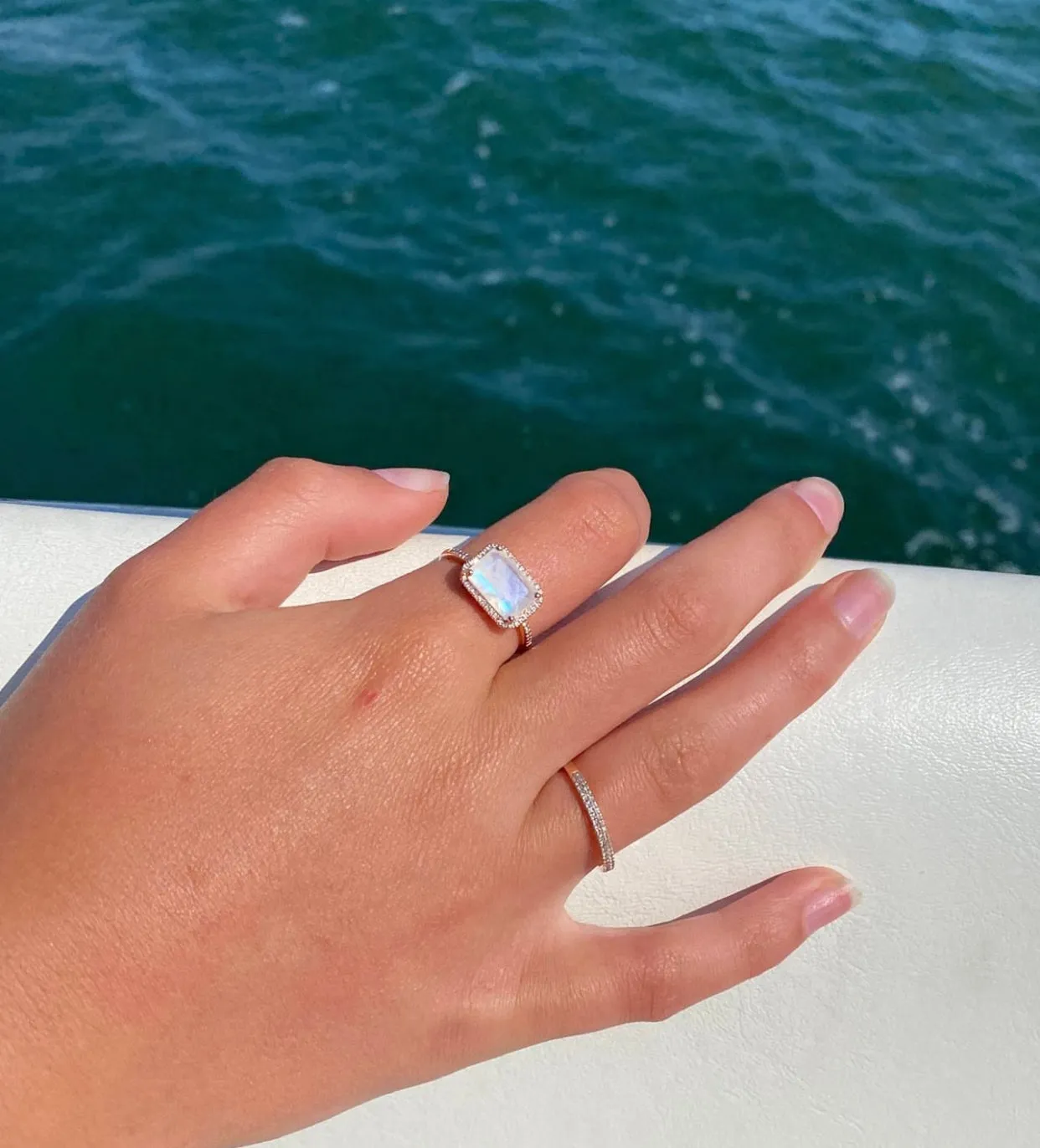MOONSTONE AND DIAMOND RING