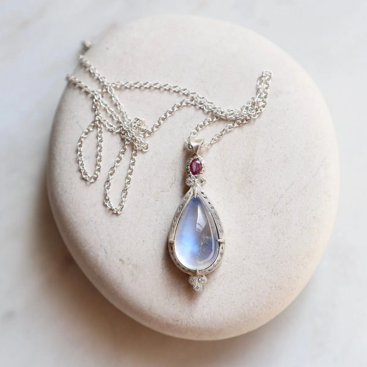 Moonstone and Pink Sapphire Necklace