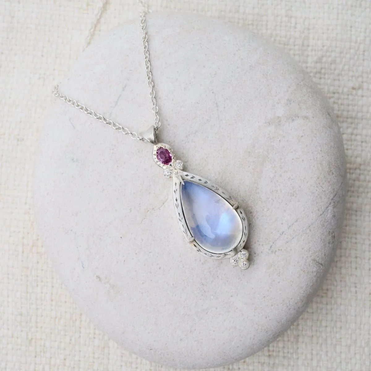 Moonstone and Pink Sapphire Necklace