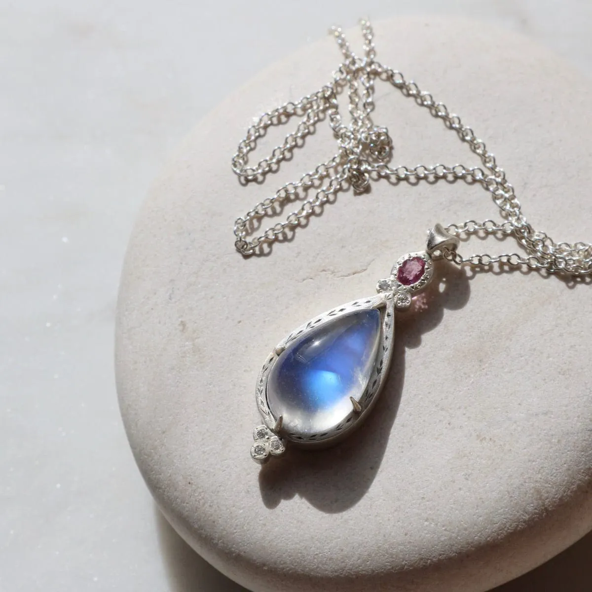 Moonstone and Pink Sapphire Necklace