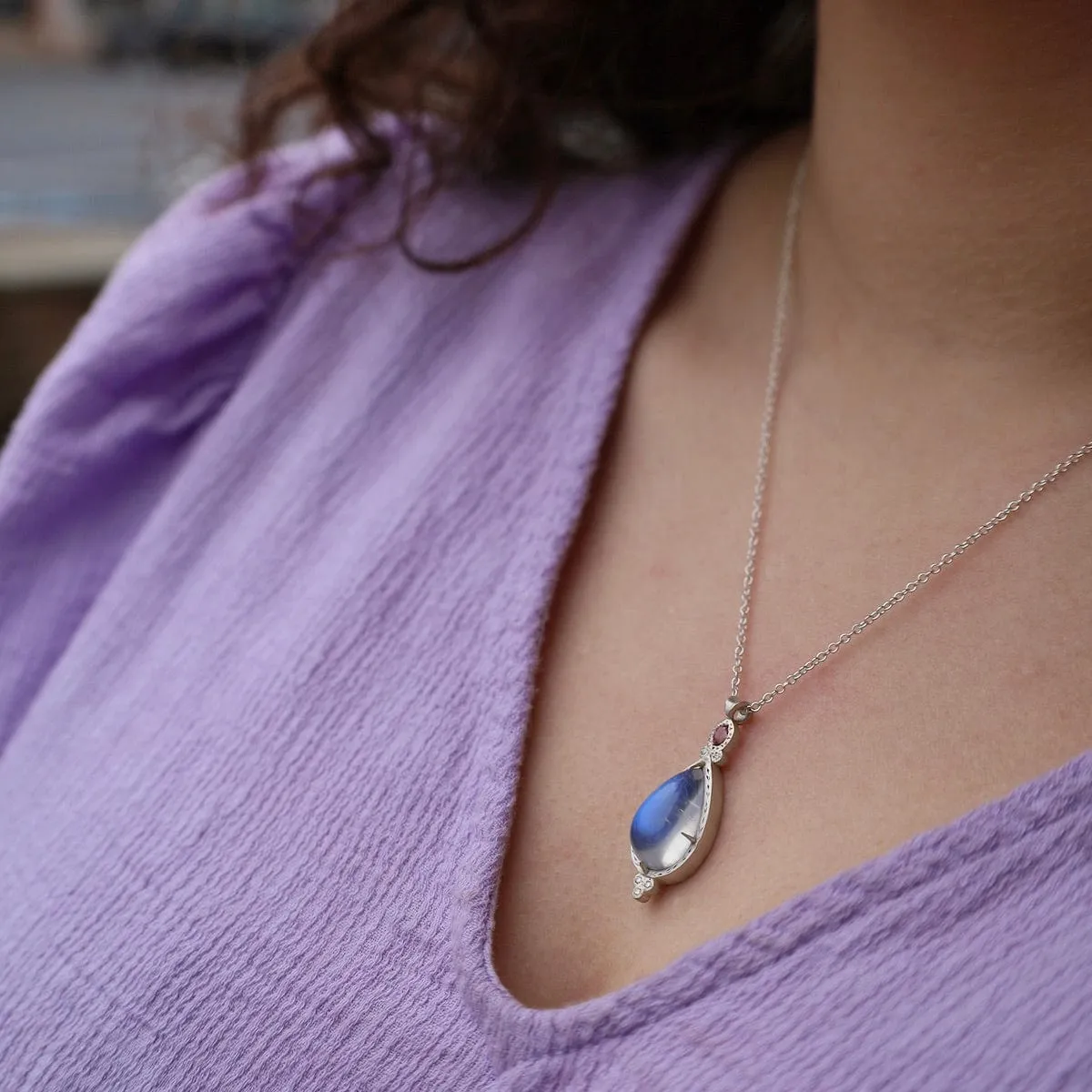 Moonstone and Pink Sapphire Necklace