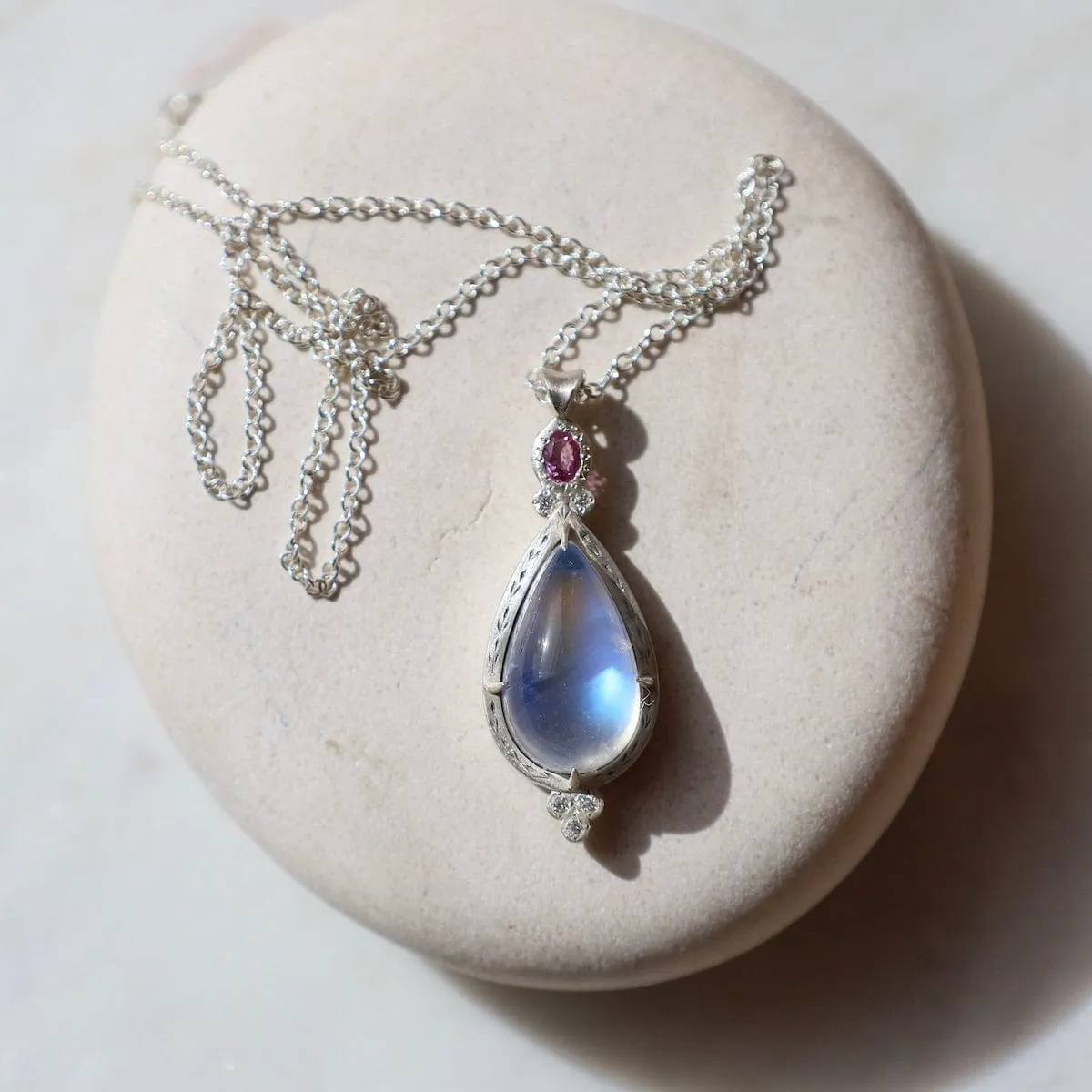 Moonstone and Pink Sapphire Necklace