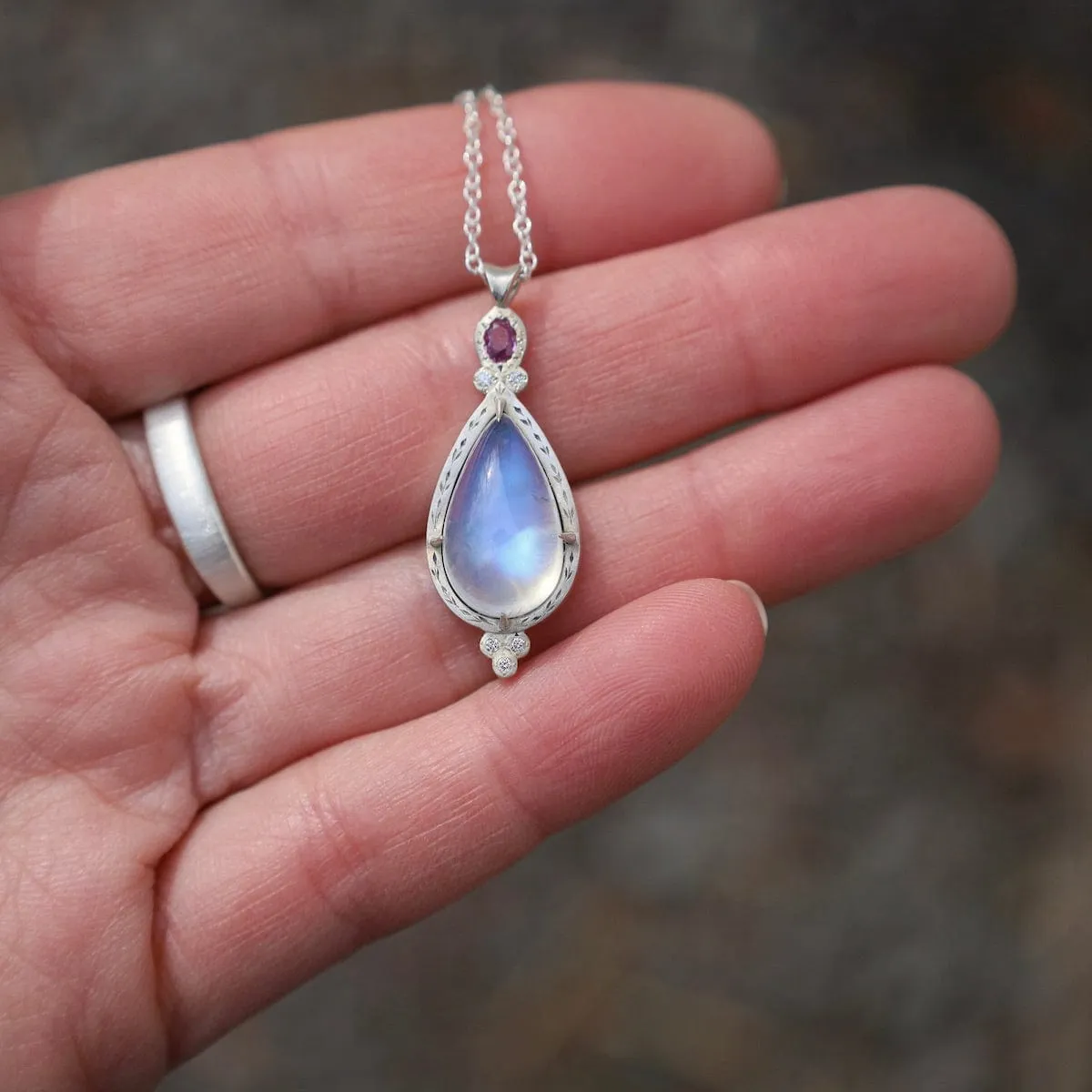 Moonstone and Pink Sapphire Necklace