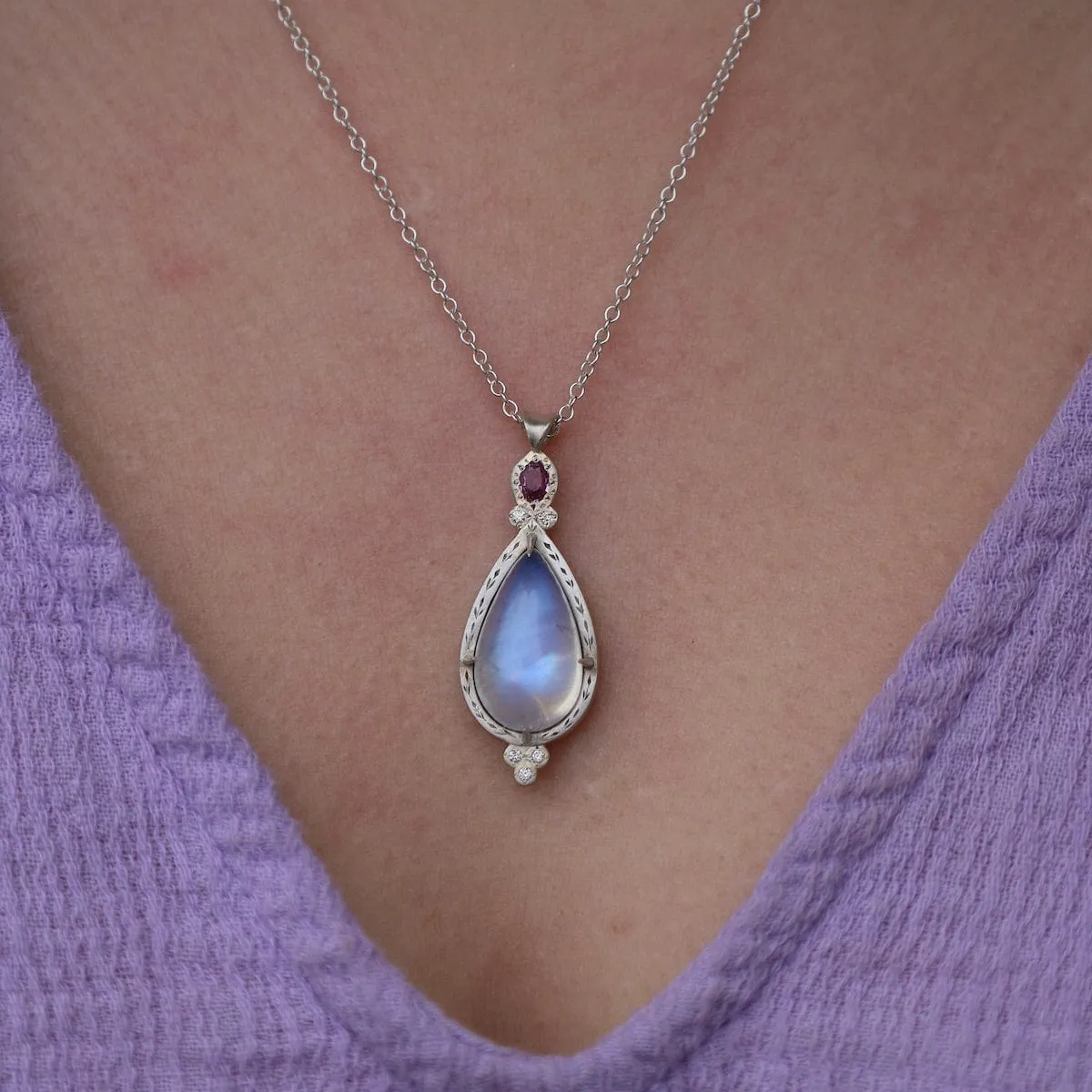 Moonstone and Pink Sapphire Necklace