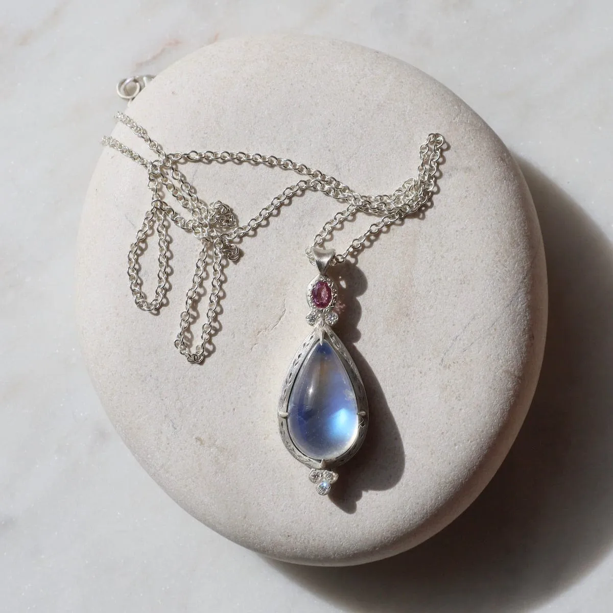 Moonstone and Pink Sapphire Necklace