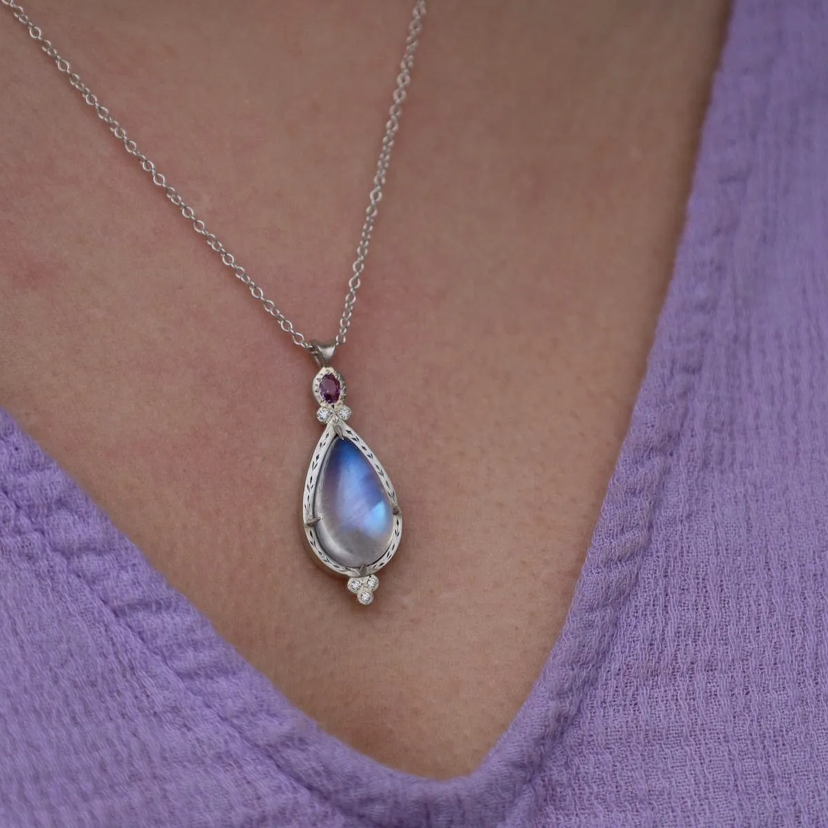Moonstone and Pink Sapphire Necklace