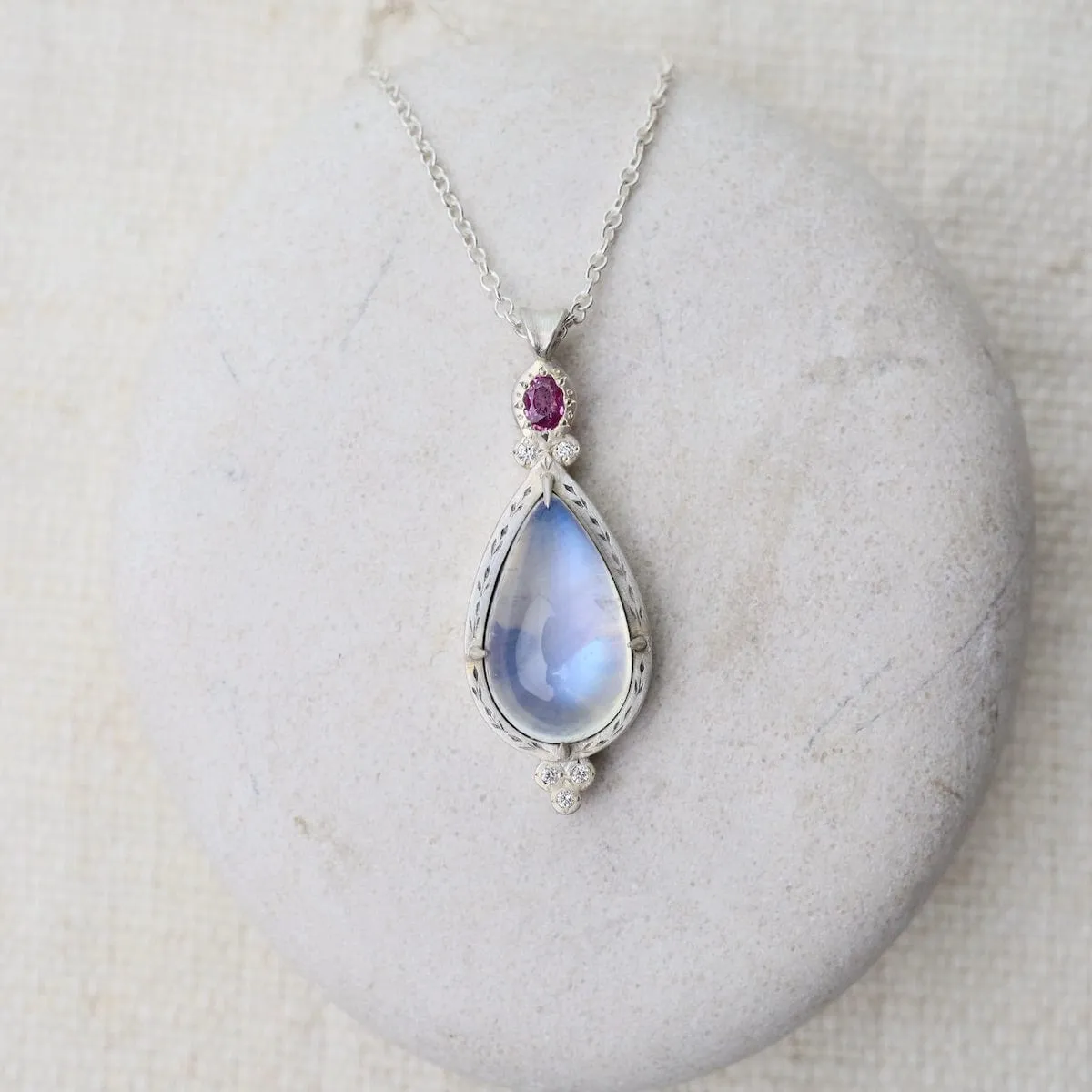 Moonstone and Pink Sapphire Necklace