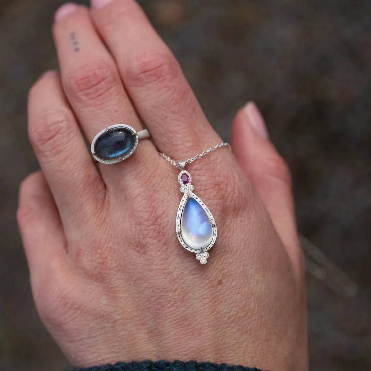 Moonstone and Pink Sapphire Necklace