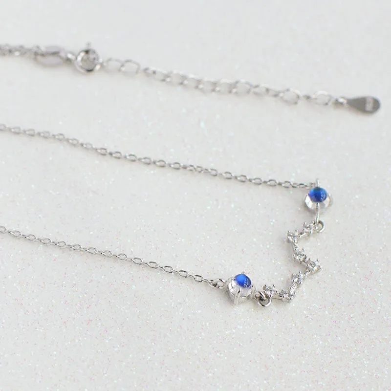 Moonstone Big Dipper Pendant Necklace in White Gold Plated Silver Jewelry for Women