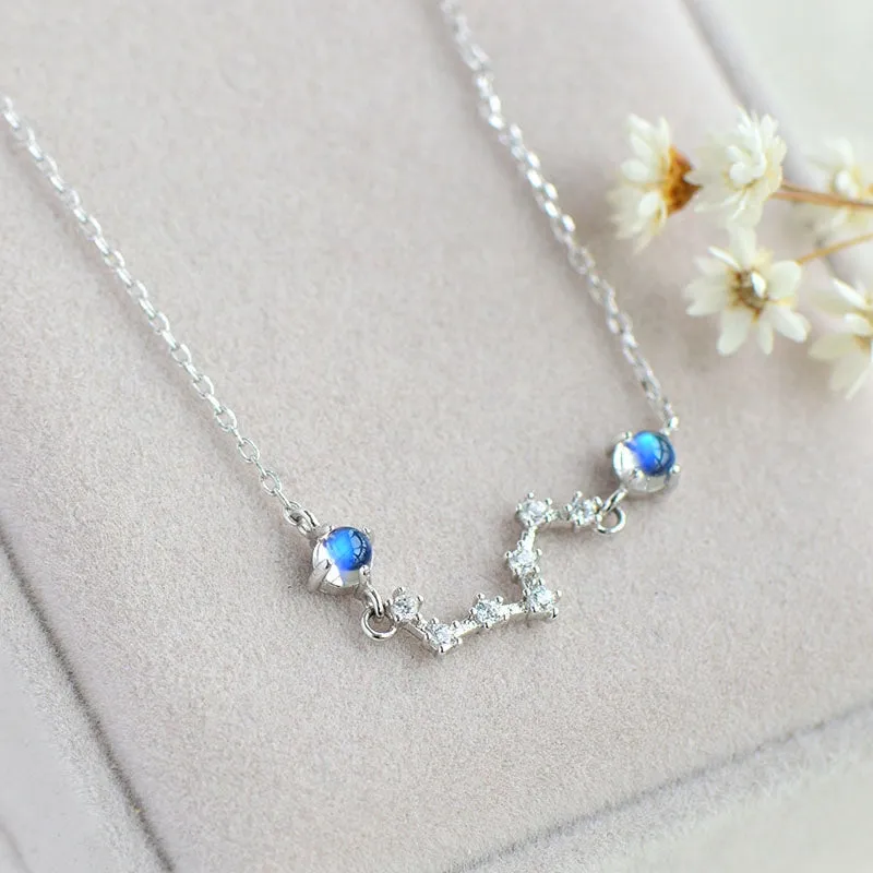 Moonstone Big Dipper Pendant Necklace in White Gold Plated Silver Jewelry for Women