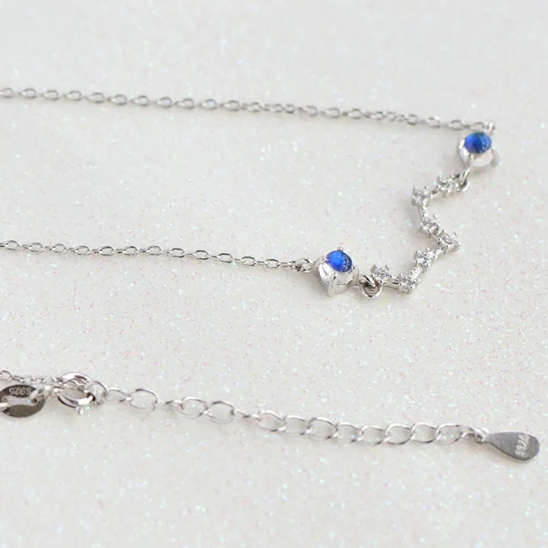 Moonstone Big Dipper Pendant Necklace in White Gold Plated Silver Jewelry for Women