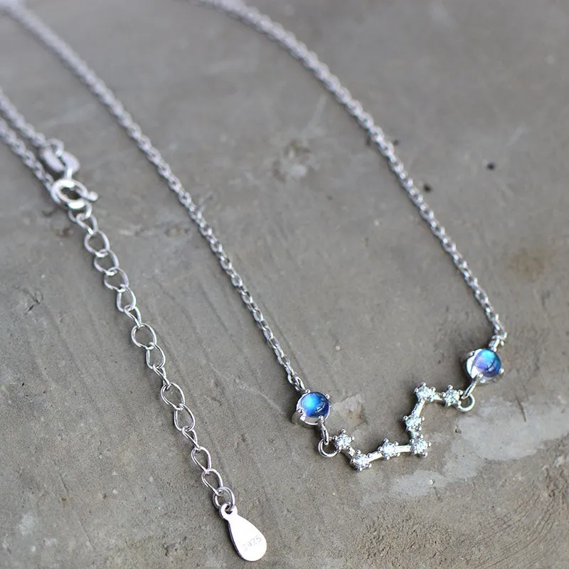 Moonstone Big Dipper Pendant Necklace in White Gold Plated Silver Jewelry for Women