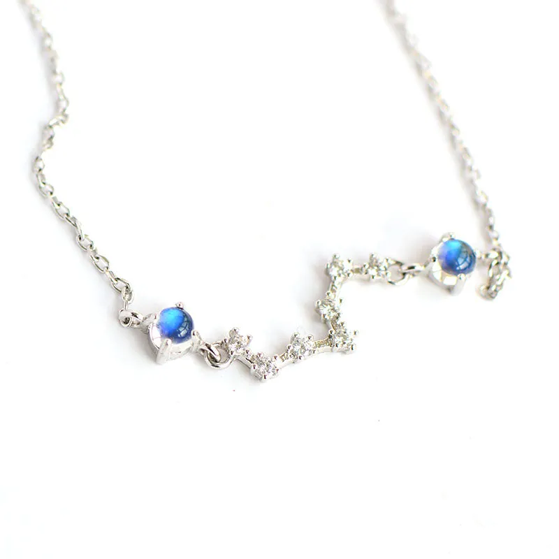 Moonstone Big Dipper Pendant Necklace in White Gold Plated Silver Jewelry for Women