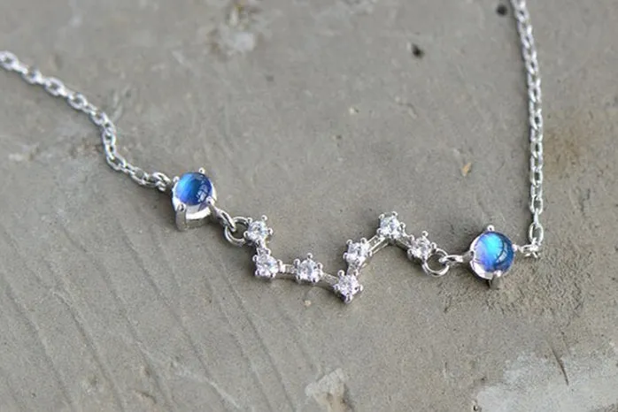 Moonstone Big Dipper Pendant Necklace in White Gold Plated Silver Jewelry for Women