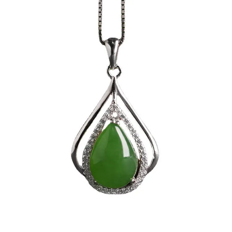 Natural Jade Pendant Nephrite Silver Zircon Pendant ZPT220