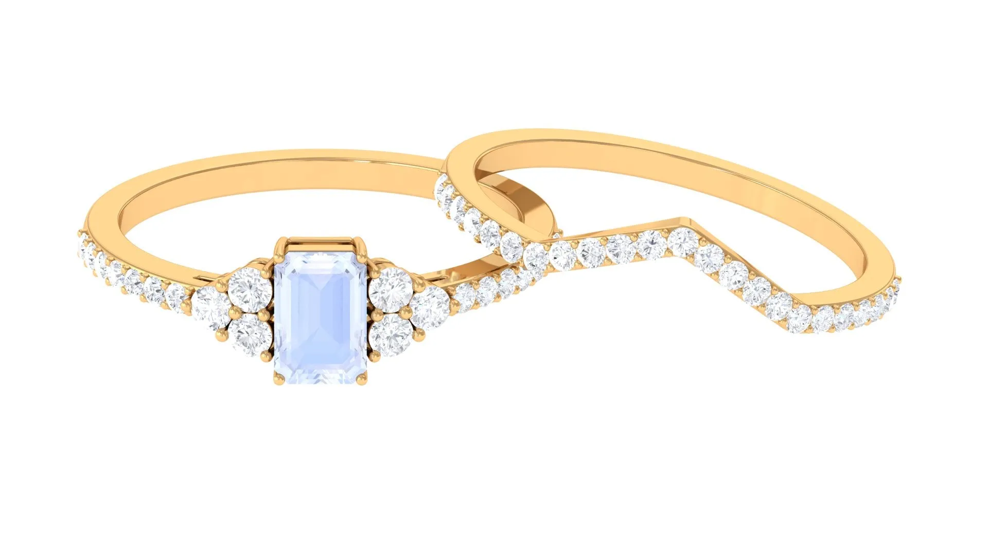 Natural Moonstone Stackable Ring Set with Diamond
