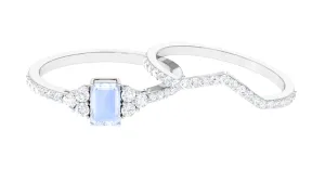 Natural Moonstone Stackable Ring Set with Diamond