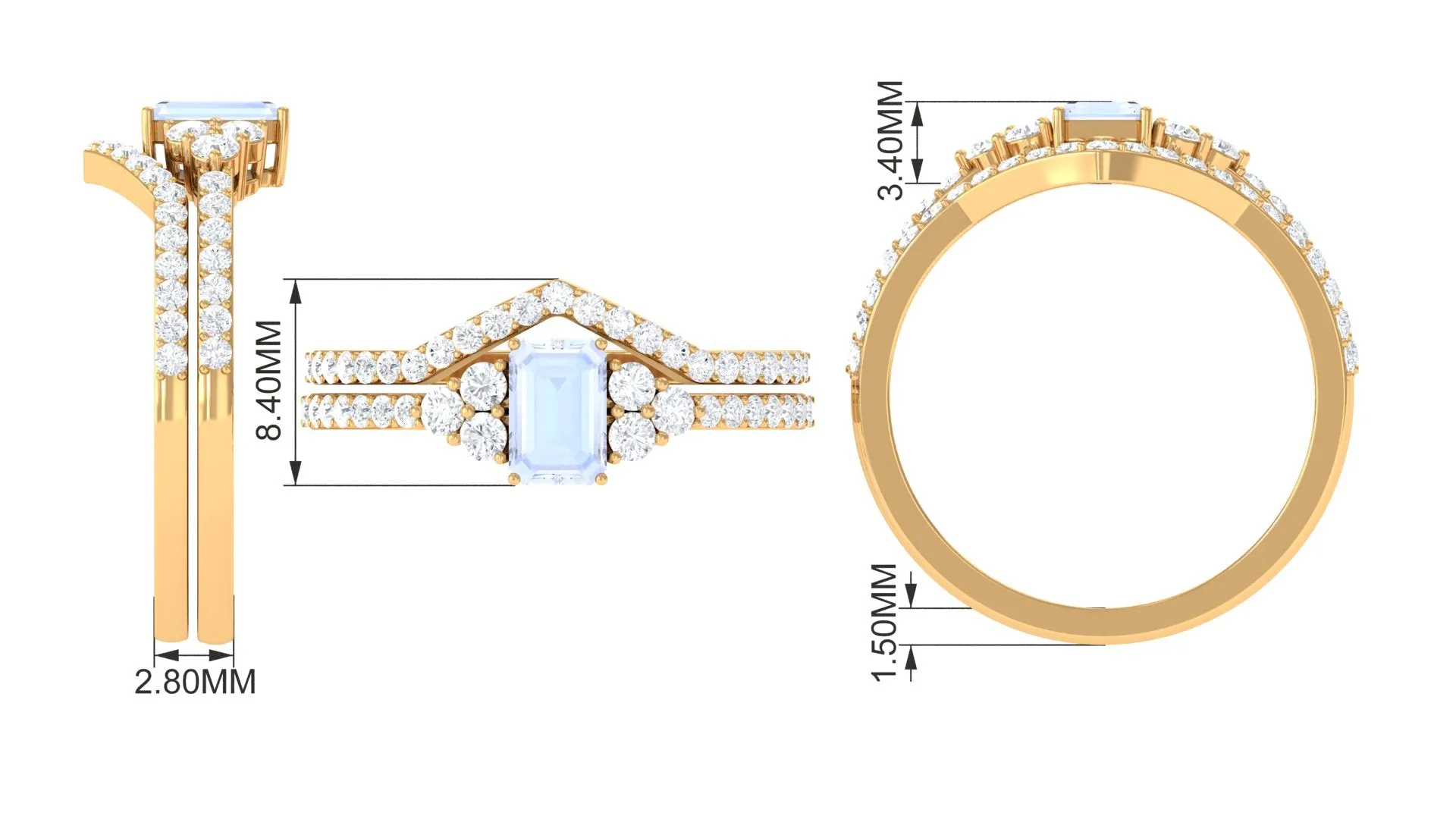 Natural Moonstone Stackable Ring Set with Diamond