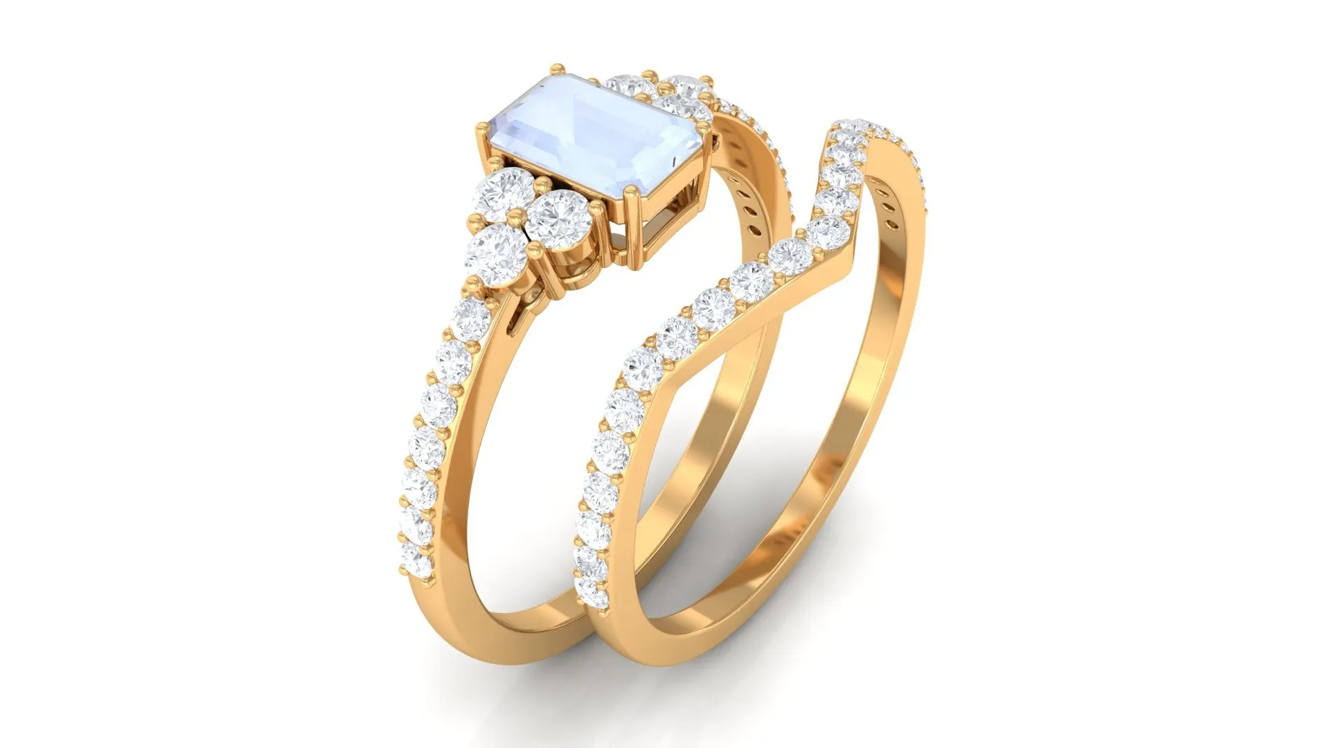 Natural Moonstone Stackable Ring Set with Diamond