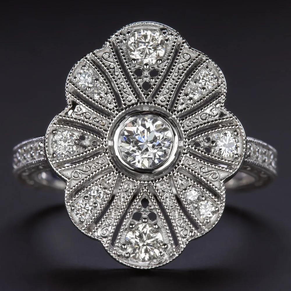 OLD EUROPEAN CUT DIAMOND VINTAGE STYLE COCKTAIL RING ART DECO WHITE GOLD NATURAL