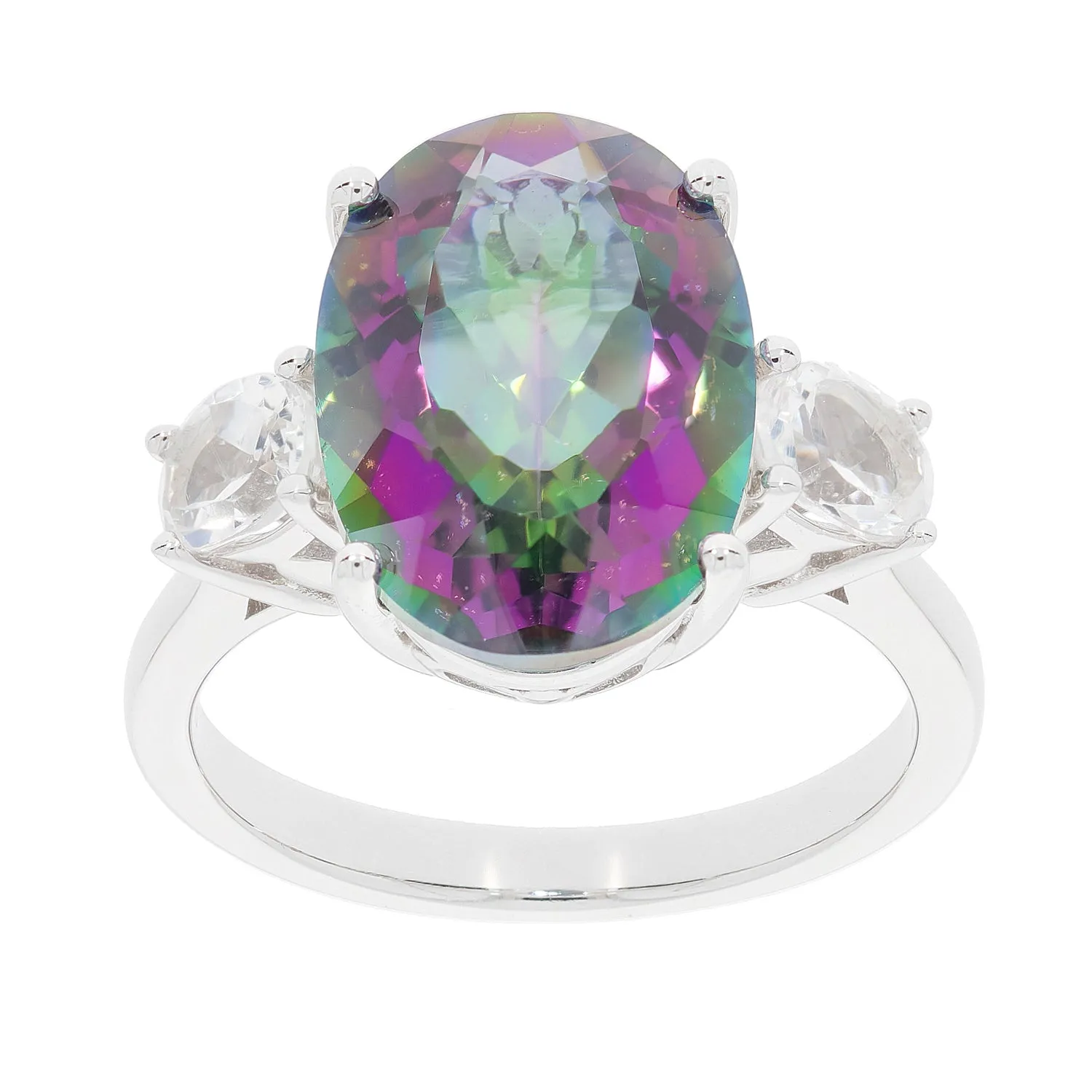 Oval Mystic Topaz Sterling Silver Ring with Accent