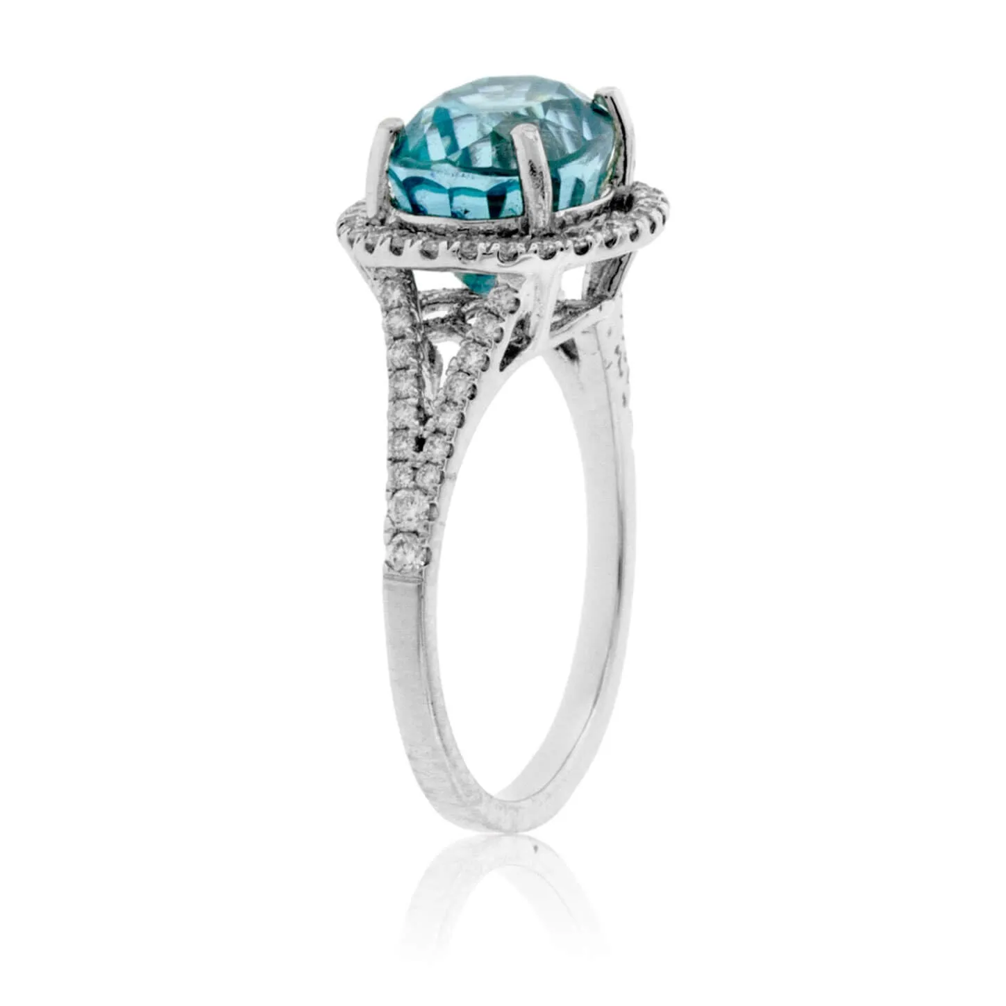 Oval Shaped Blue Zircon with Diamond Halo
