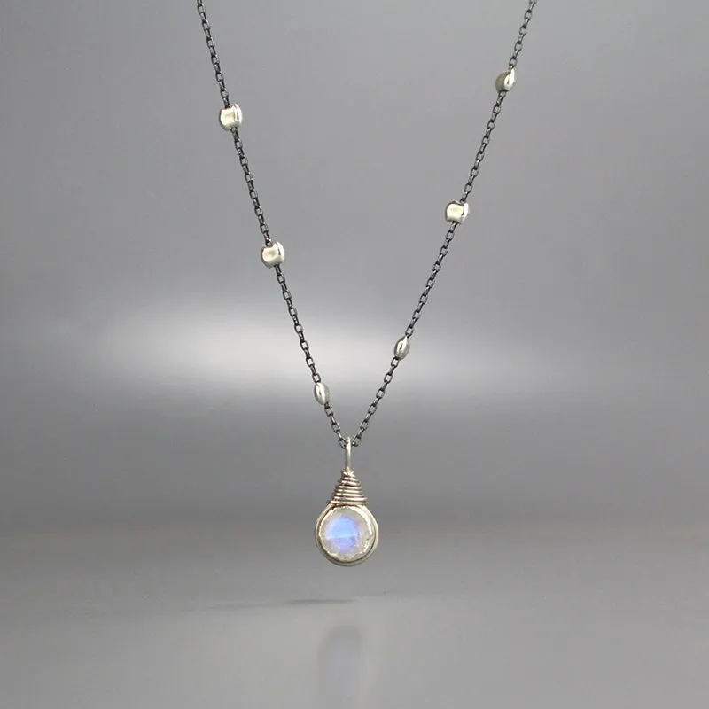Oxidized Silver Moonstone Chain Necklace