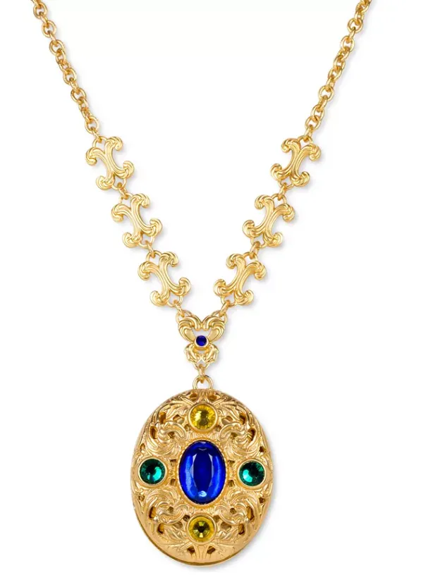 Patricia Nash Gold-Tone Multicolor Stone Oval Filigree Locket 29-1/2 Pendant