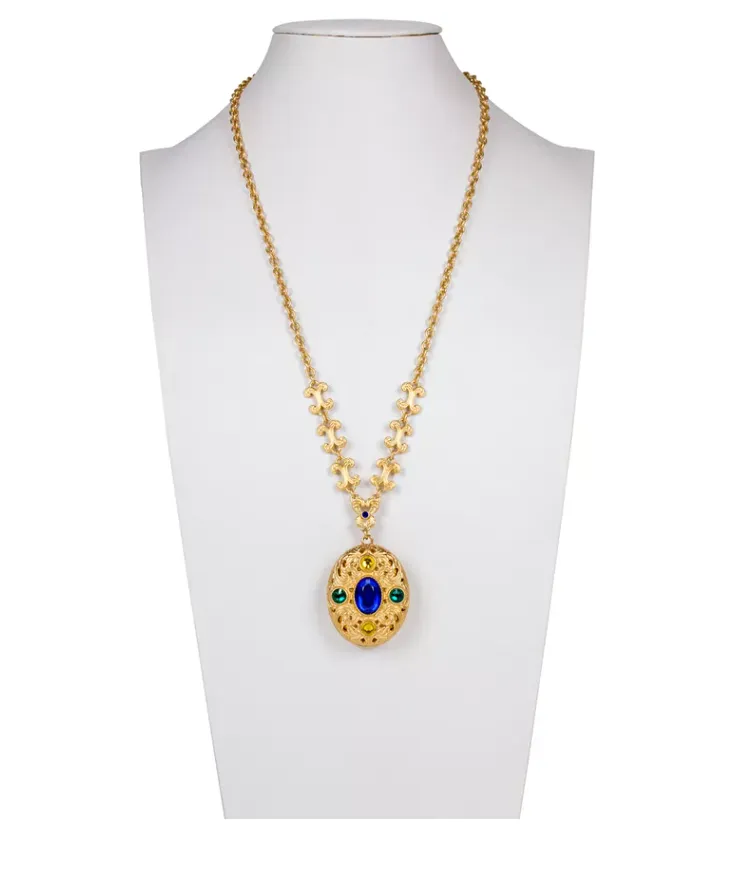 Patricia Nash Gold-Tone Multicolor Stone Oval Filigree Locket 29-1/2 Pendant