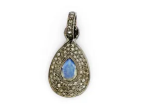 Pave Diamond Drop Pendant with Moonstone