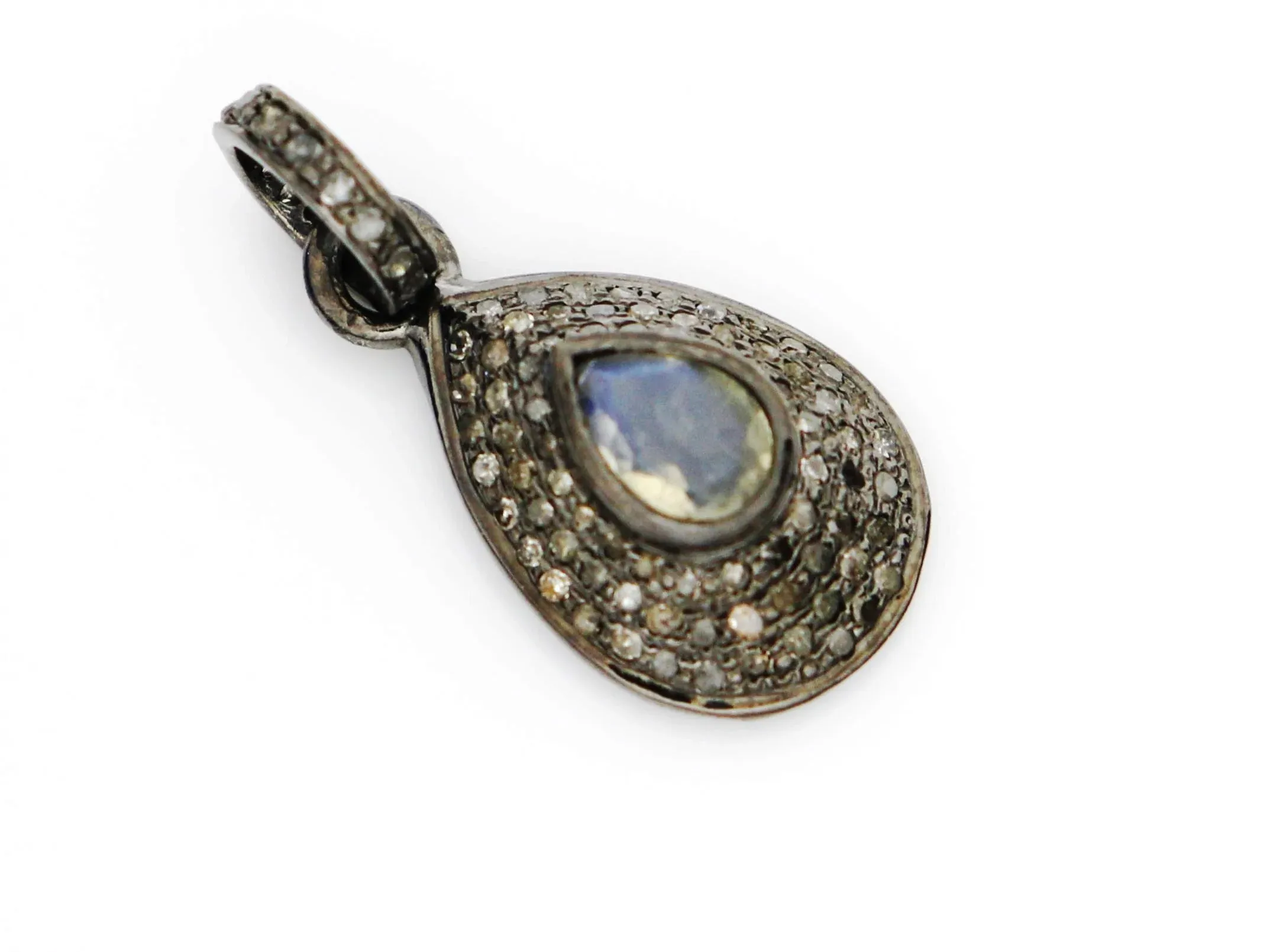 Pave Diamond Drop Pendant with Moonstone
