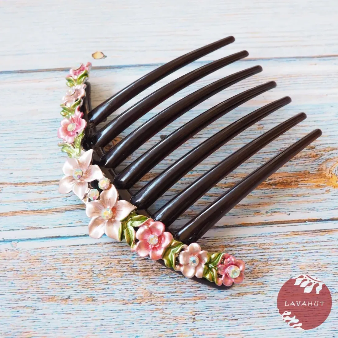 Pink Sparkly Flower Hair Comb
