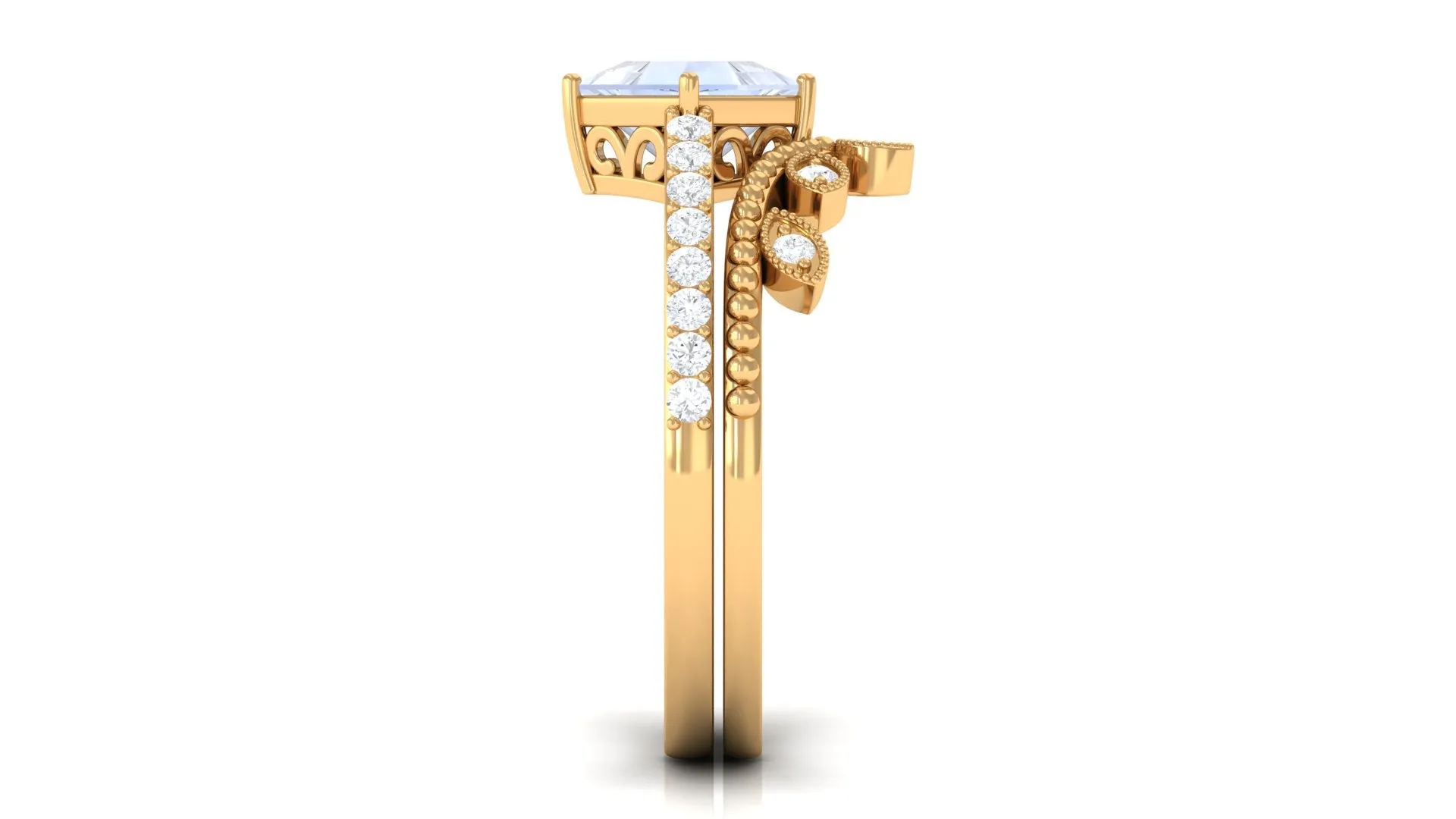 Princess Cut Moonstone Vintage Ring Set with Diamond