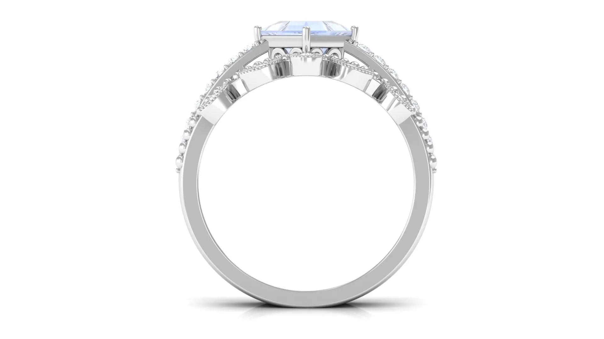 Princess Cut Moonstone Vintage Ring Set with Diamond